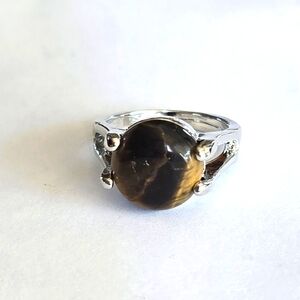 TIGER EYE POLISHED TITANIUM FOREVER WEAR SILVER NEW SIZE 6 RING